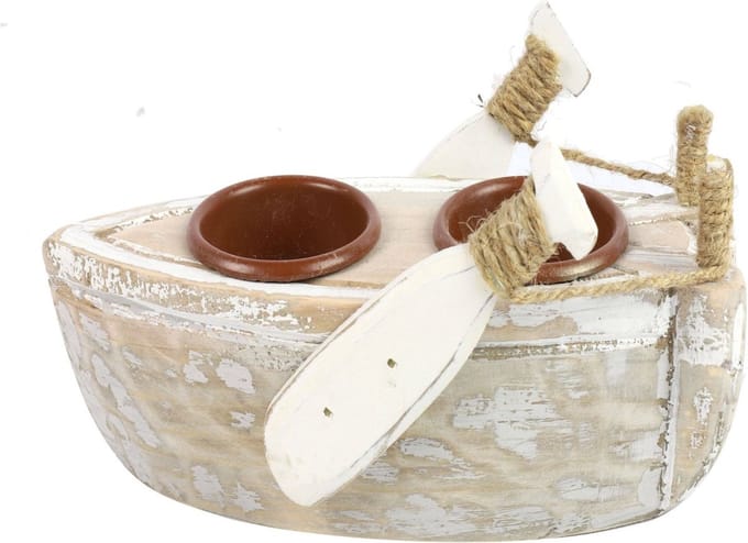 Ponti - Theelichthouder - Theelicht houder - roeiboot - Schip - Boot - naturel 17,5 CM