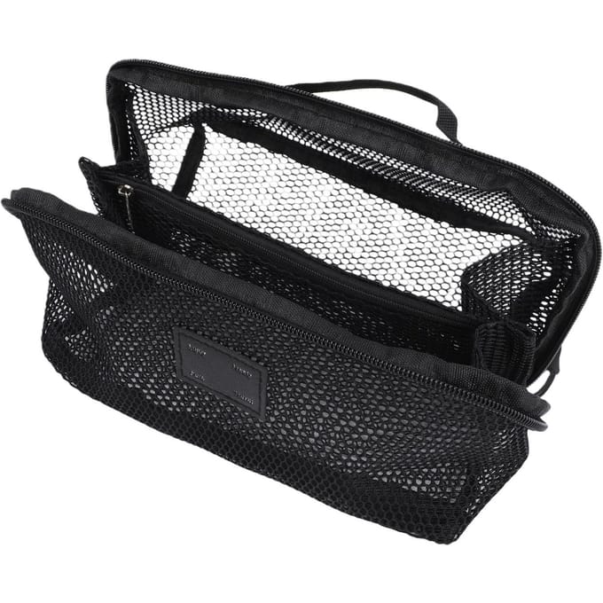 Mesh Make-uptas Grote Capaciteit Plat Open Toilettas Reizen Organiseren Pouch voor Vrouwen