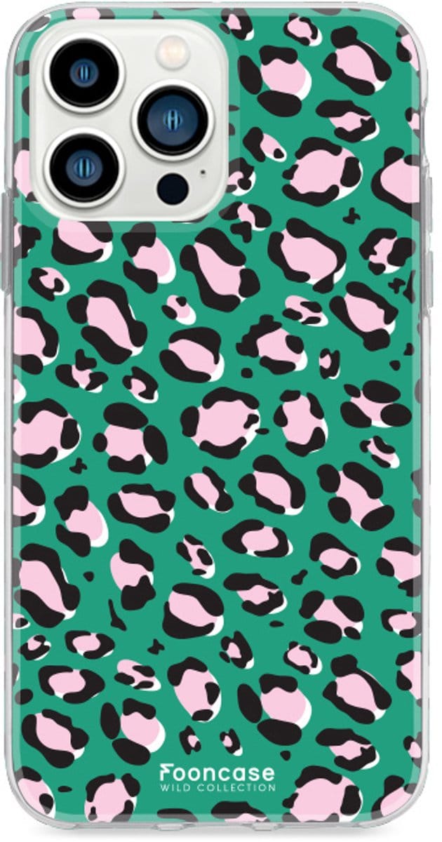 Fooncase Hoesje Geschikt voor iPhone 13 Pro - Shockproof Case - Back Cover / Soft Case - Luipaard / Leopard print / Groen
