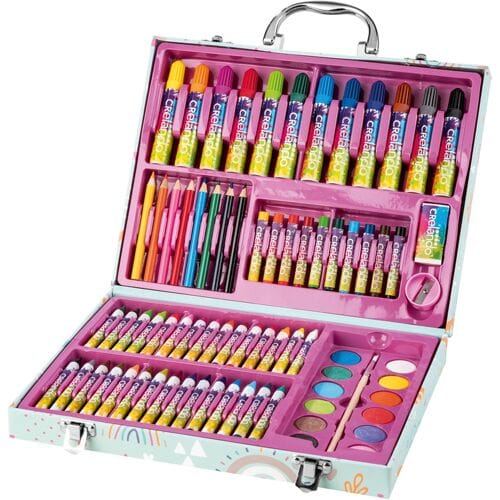 CRELANDO Kinder tekenkoffer 76-delig (Regenboog)