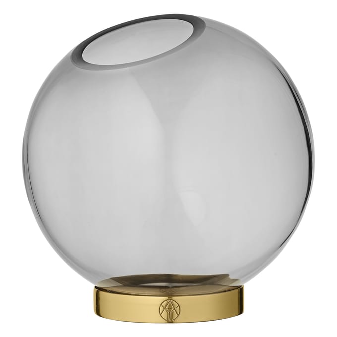 AYTM Vaas Globe, Ø 17 cm, rookgrijs / goud, glas, roestvrij staal