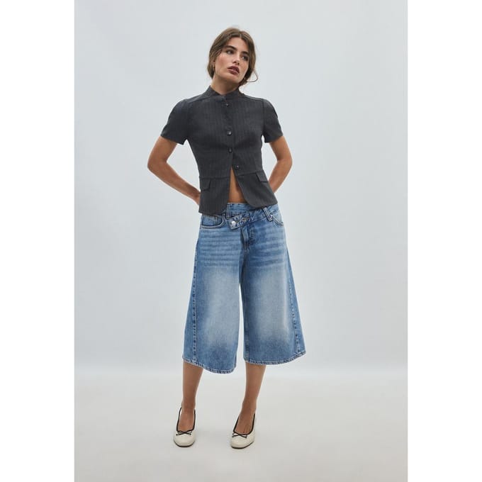 Stradivarius Getailleerd overhemd met korte mouw  Donkergrijs S