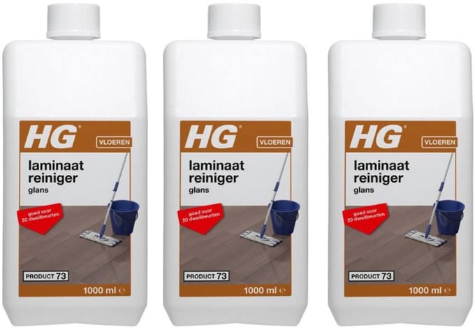 HG laminaatreiniger glans 3 stuks + Gratis KD Spons