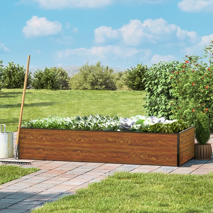 195 x 77 x 39 cm Moestuinbak Halfsize, Laklaag met houtoptiek