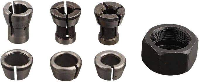 Spantang Chuck Adapter - Router Bits - Houtbewerking Conversie - Warmtebehandeld Koolstofstaal - 7 Stuks Set - Zilverkleurig