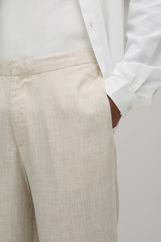 Half & Half Taille Relaxed Fit Linnen Mix Pantalon | Natural | Size Large
