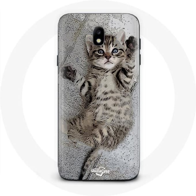 Coque - Samsung - Galaxy J7 2017 - Souple - Gris - Chaton Bengal mignon