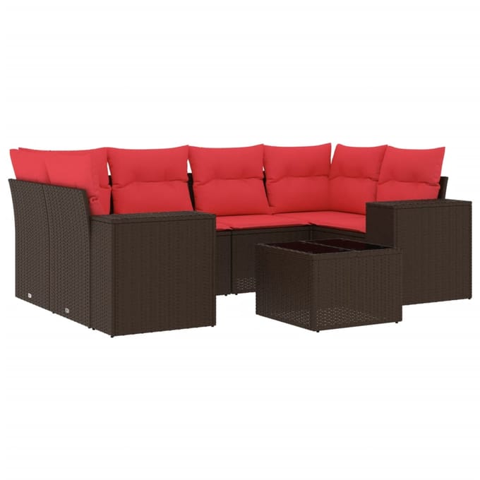 vidaXL - 7-delige - tuinbankset - met - kussens, - bruin - polyrotan