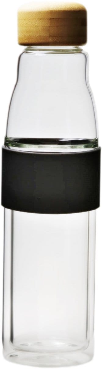 Glazen dubbelwandige thermosfles 450 ml met bamboe dop - ECO