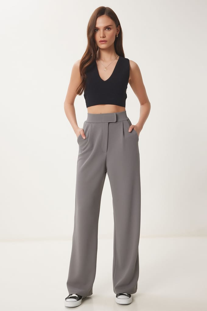 Hogewaisted Textured Palazzo Broek