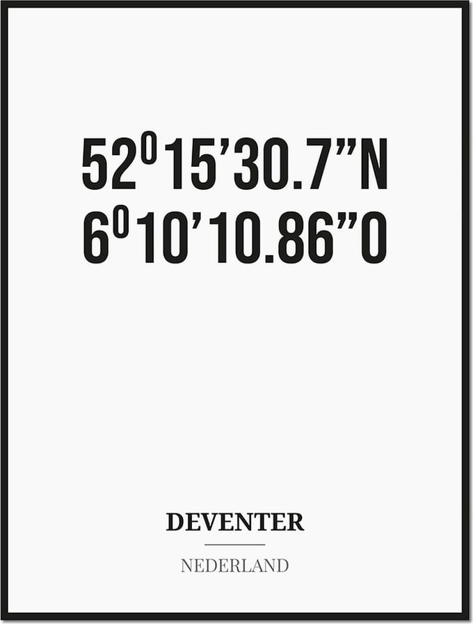 Poster/kaart DEVENTER met coördinaten