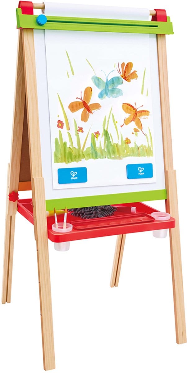 Hape Kinderezel Dubbelzijdig - Krijtbord Whiteboard & Papierrol - Verstelbaar 3+