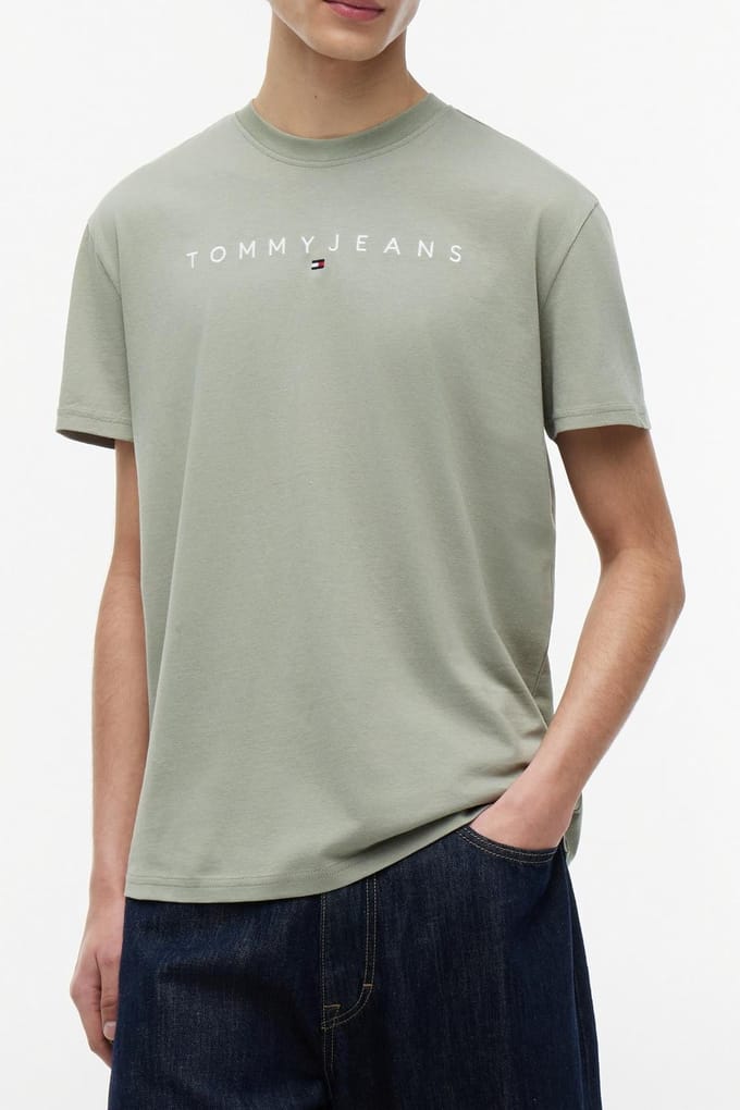 Tommy Hilfiger Regular Linear Logo Spring Olive Größe: S | Basic T-Shirts Outlet | Herren | Grün