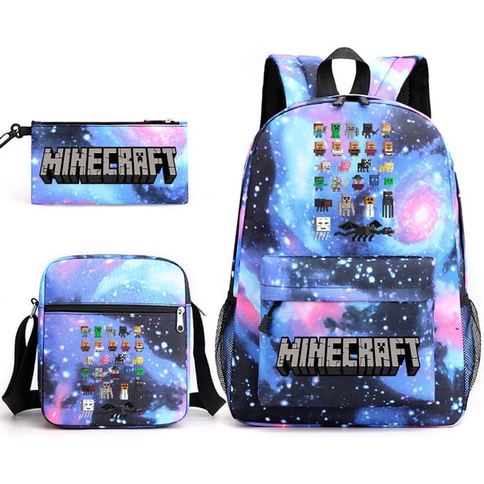 Minecraft Schooltas Game Merchandise Student Grote Capaciteit Print Drie Delige Schooltas Mannen En Vrouwen Three-piece set gray