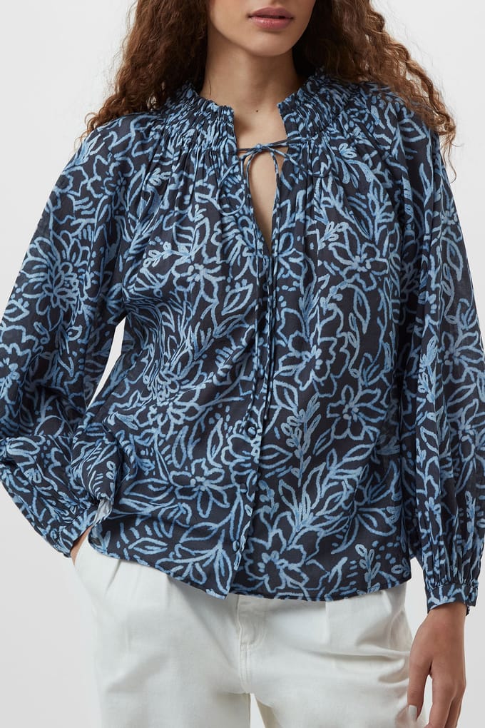 French Connection Anna Austin Cotton Top Navy Multi Größe: S | Longsleeves Outlet | Damen | Blau
