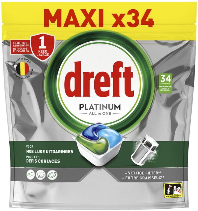 Dreft Vaatwastabletten Platinum All In One Original - 34 stuks