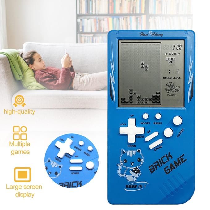 Jeu de briques à grand écran de 3,5 pouces, jouet de décompression nostalgique classique portable bleu