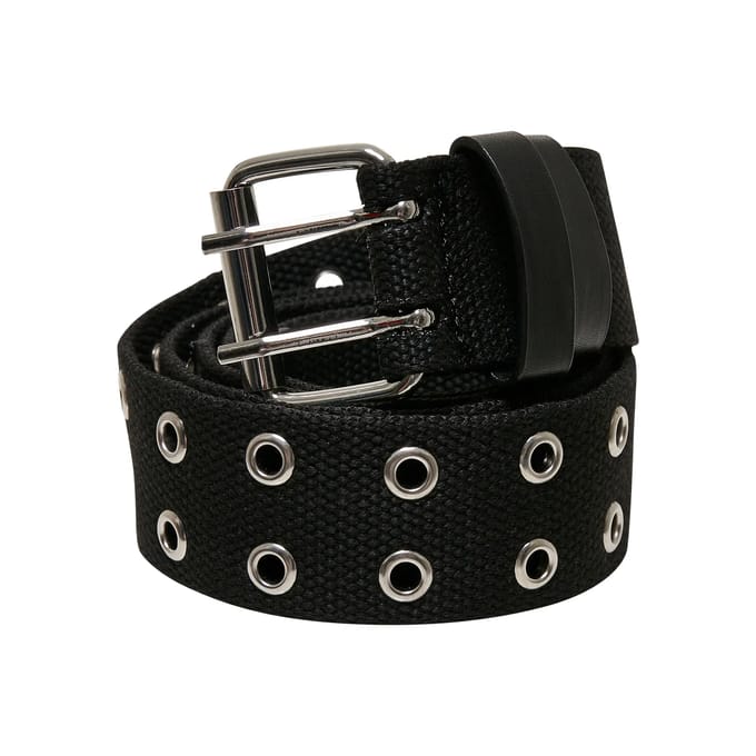 Urban Classics Polyester Eyelet Unisex Riem - zwart/zilverkleurig - S-M