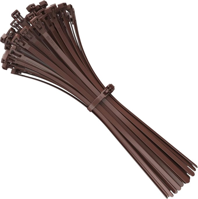 Herbruikbare Kabelbinders Bruin 200mm x 7.6mm - 100 Stuks - Sterke, Universele Tie Wraps