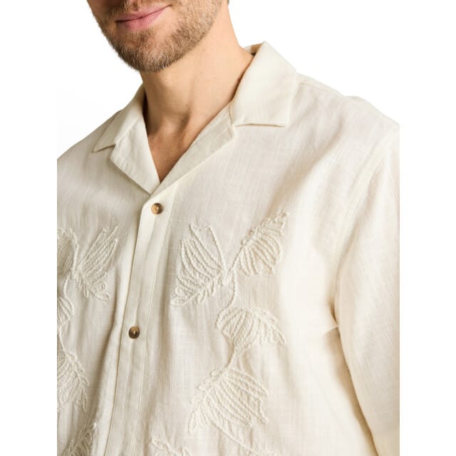 Tom Tailor - Regular fit overhemd met korte mouwen en borduursel - Maat M - Gardenia White