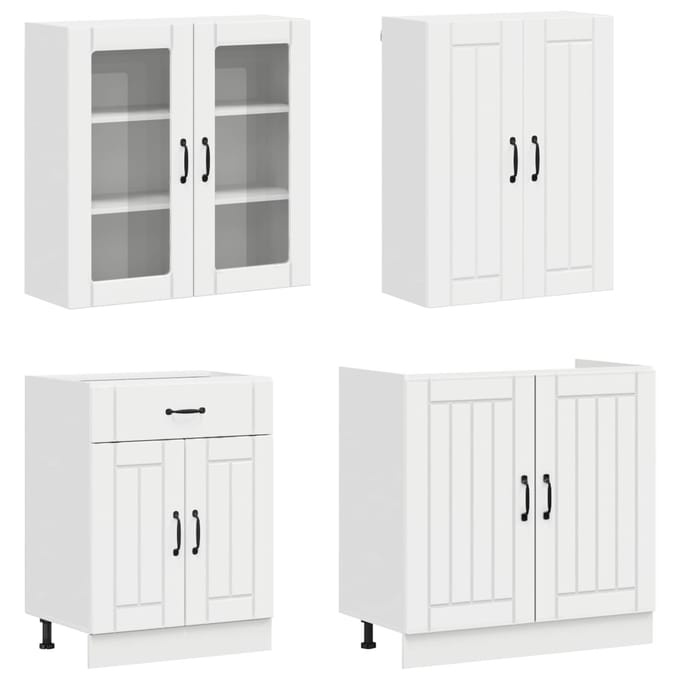 vidaXL - Keukenblok - LUCCA - 4 - st - Hoogglans - Wit - Bewerkt - hout