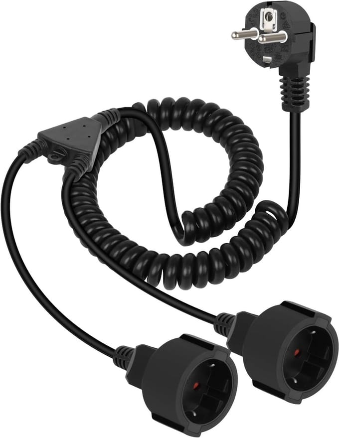 Spiraalverlengsnoer met 2 Geaarde Contactdozen - 1.7 Meter - 16A