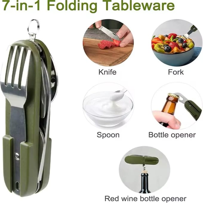 SY-FT008 7-in-1 multifunctionele outdoor camping draagbare opvouwbare serviescombinatie (groen)