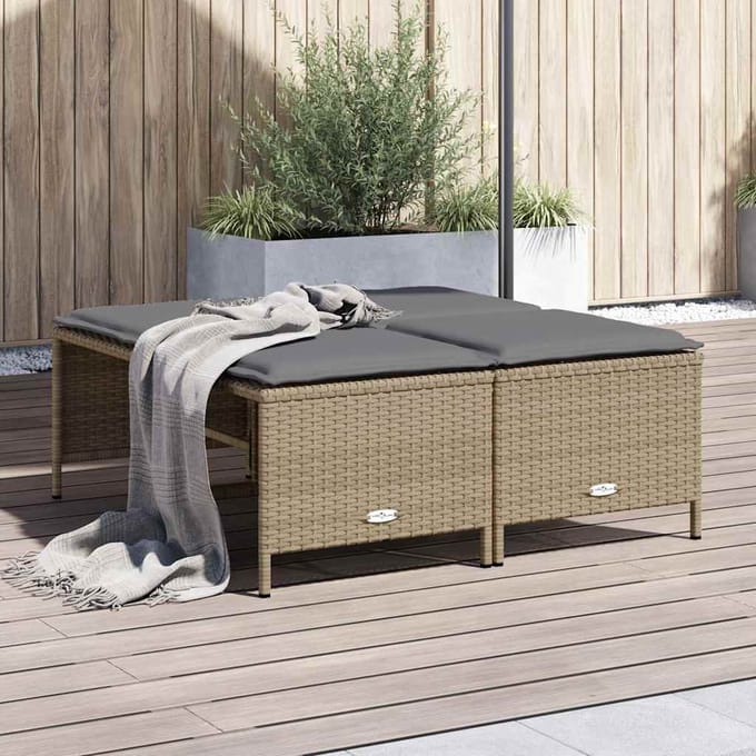 vidaXL - Tuinkrukken - met - kussens - 4 - st - poly - rattan - beige