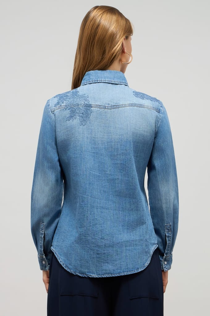 Oltre Stone Washed Denim Shirt Light Blue Größe: 36 | Business hemden Outlet | Damen | Blau