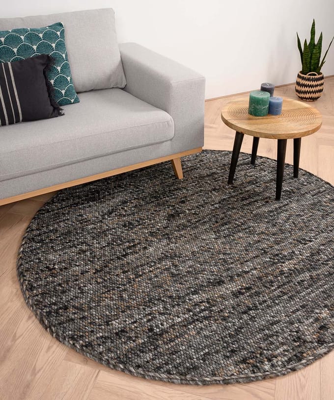 Rond wollen vloerkleed - Lett grijs/bruin 250