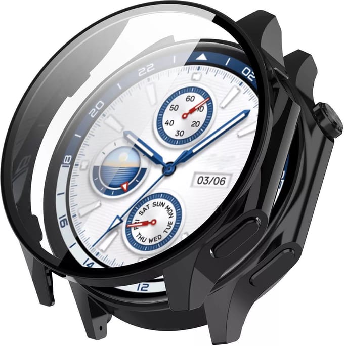 Strap-it Hard case hoesje met screen protector - geschikt voor de OnePlus Watch 2 (zwart)