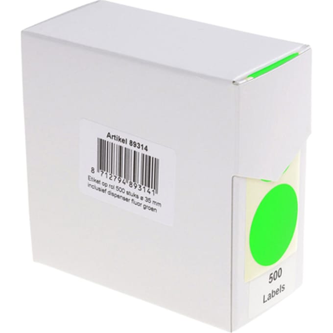 Etiket Rillprint 35mm op rol fluor groen 500 stuks