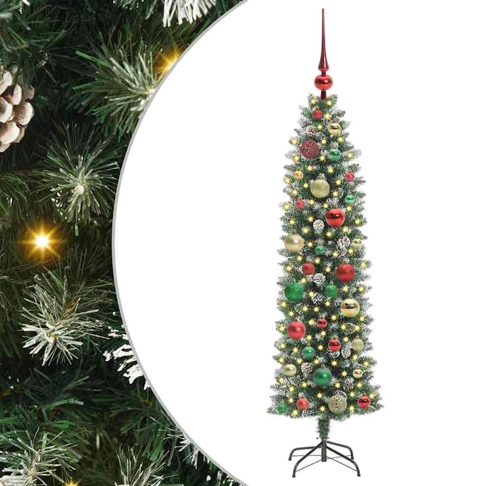 vidaXL - Kunstmatige - slanke - kerstboom - Groen - en - Wit - 120 - cm