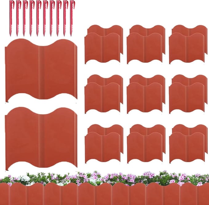 Tuinranden - Bloembedafscheiding - Tuin decoreren - Flexibel en aanpasbaar - 20 stuks - Rood