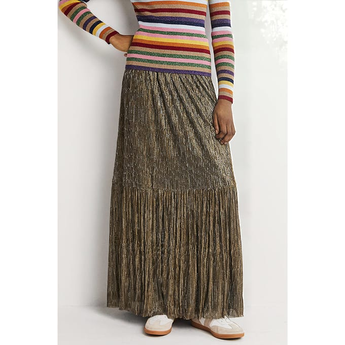 Boden Metallic Party Maxi Skirt Mul Maat: 8 | Maxi Rokken Outlet | Dames | Goud