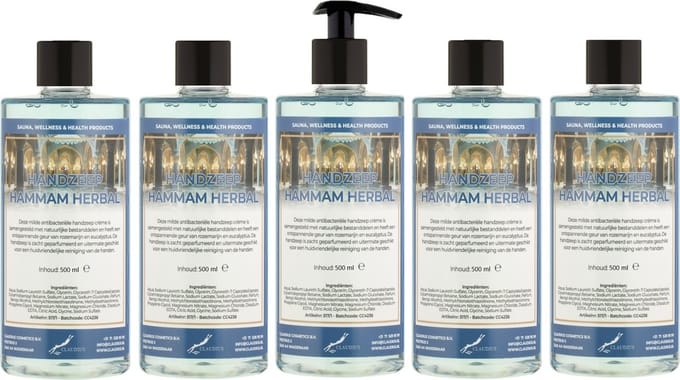 Handzeep Hammam Herbal 500 ml - met gratis pompje - set van 5 stuks - Voordeelverpakking
