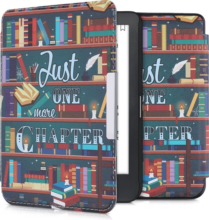 kwmobile e-reader hoesje geschikt voor Kobo Clara HD hoes - E reader flip case met magnetische sluiting - Ereader cover - bibliotheek design in meerkleurig