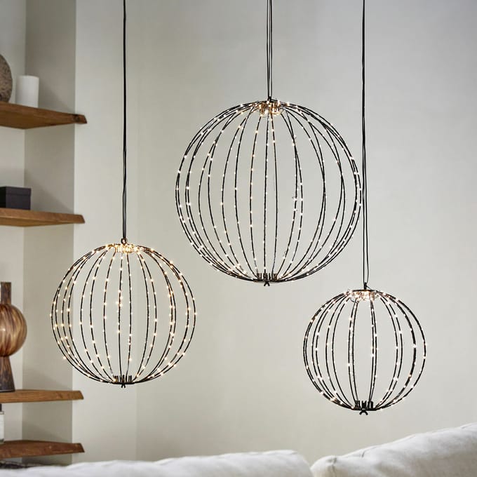 LOBERON Ledlichtbol set van 3 Brilliante zwart