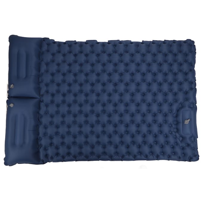 Dubbele opblaasbare kampeerslaapmat met kussen, ergonomisch ontwerp, waterdichte nylon kampeermat blue