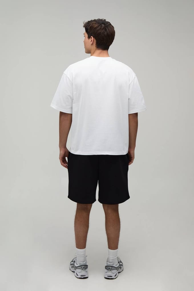 Hoog-laag T-shirt En Short Set Met Palmborduursel In Oversized Pasvorm | Black/White | Size Medium