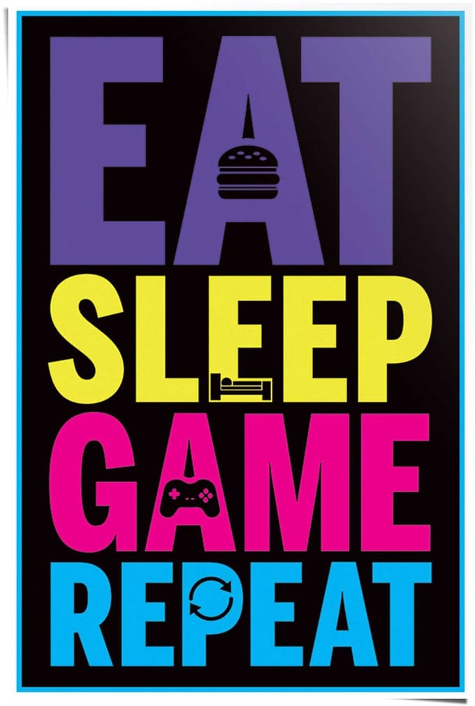 Poster Eat sleep game repeat - 91,5 x 61 - Papier - REINDERS