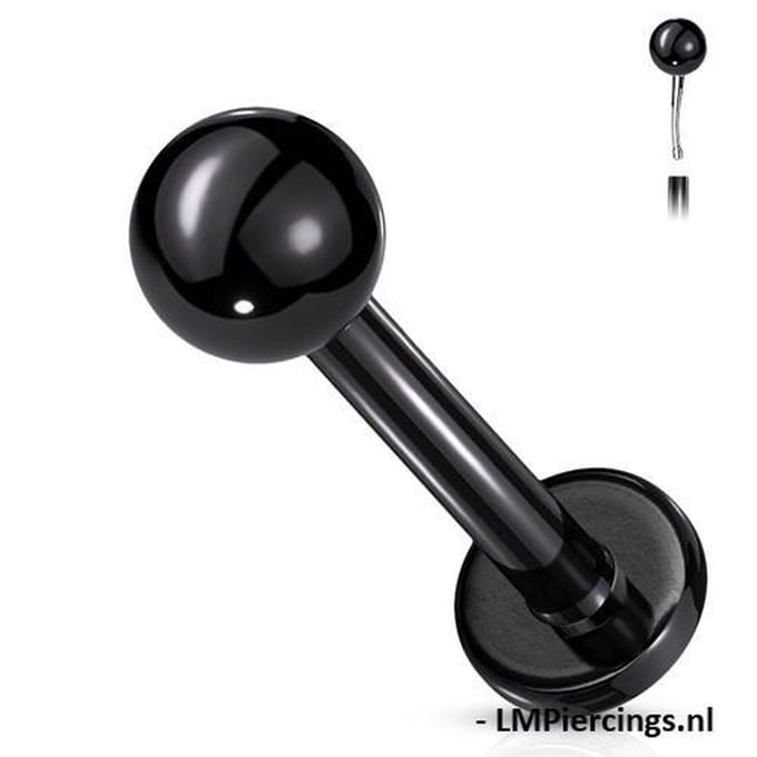 Piercing rond basis - push in - 1.2x8x3 mm - zwart - LMPiercings
