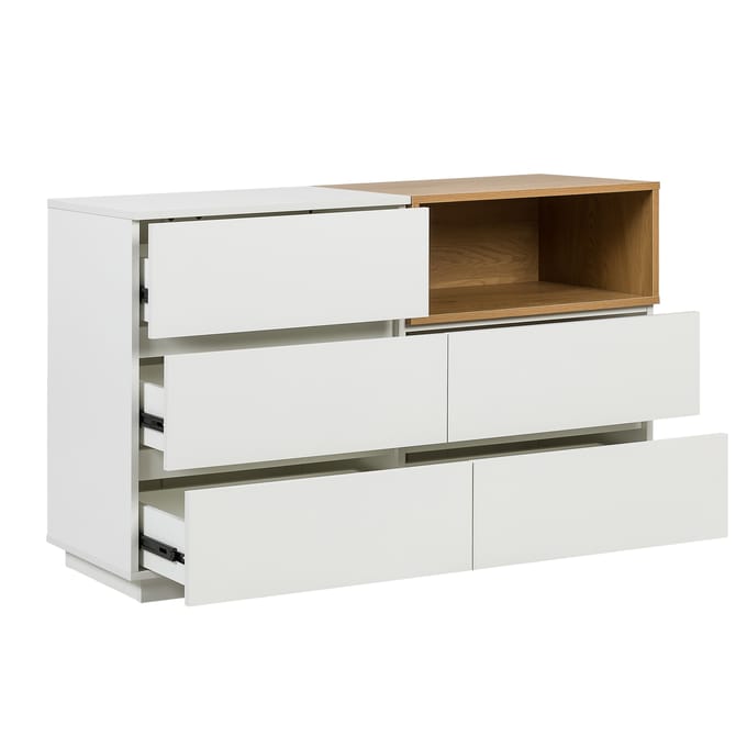 Dressoir MELMO S 120x40x76 cm 5 laden wit/eiken hjh LIVING
