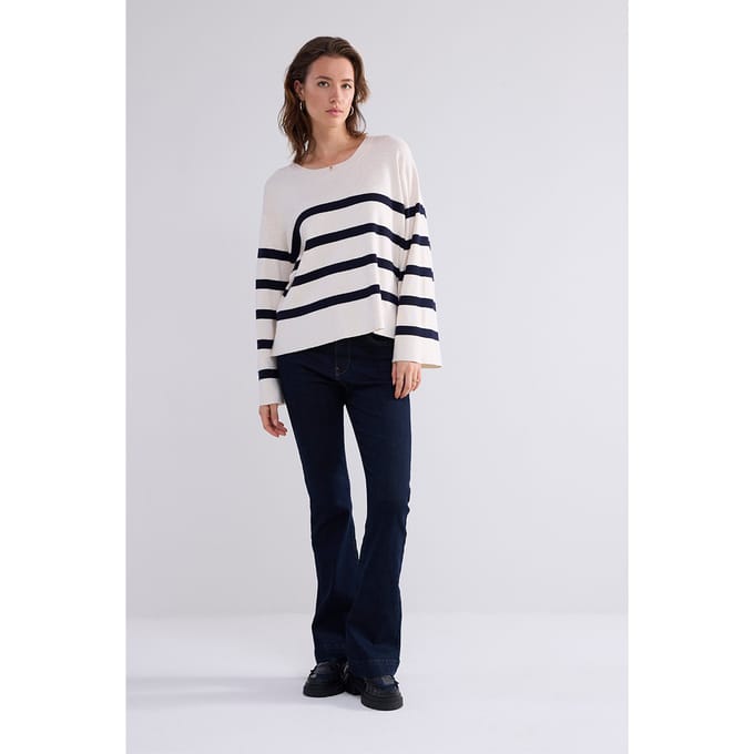 Summum Woman Striped Sweater Soft Viscose Polyamide Knit Ivory Größe: S | Strickpullover Outlet | Damen | Weiß