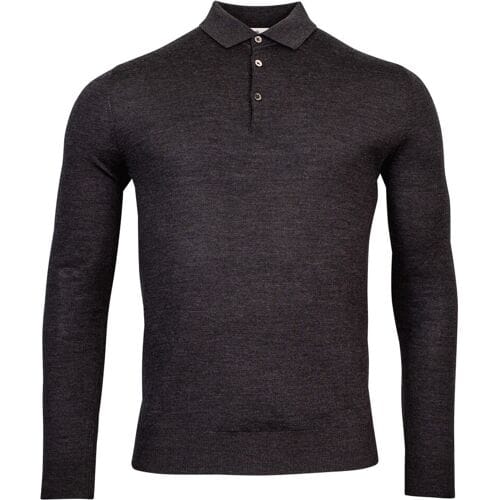 Thomas Maine Trui Pullover Polo Collar Buttons Single Knit Antraciet / male