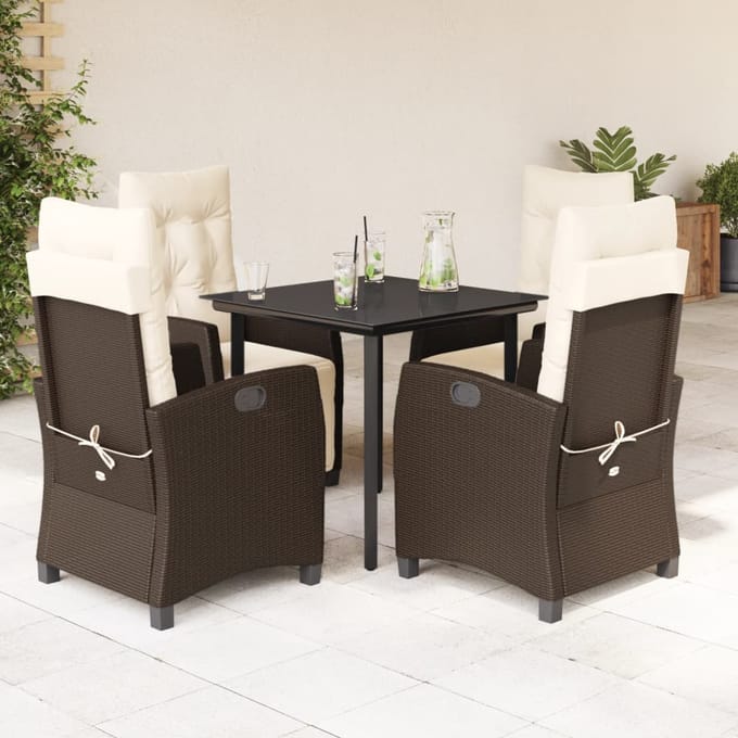 vidaXL - 5-delige - Tuinset - met - kussens - poly - rattan - bruin