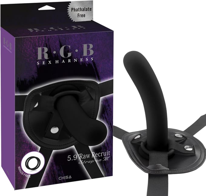 RGB - Raw Recruit Strap-On Harnasje met Gladde Dildo - Maat M - Zwart