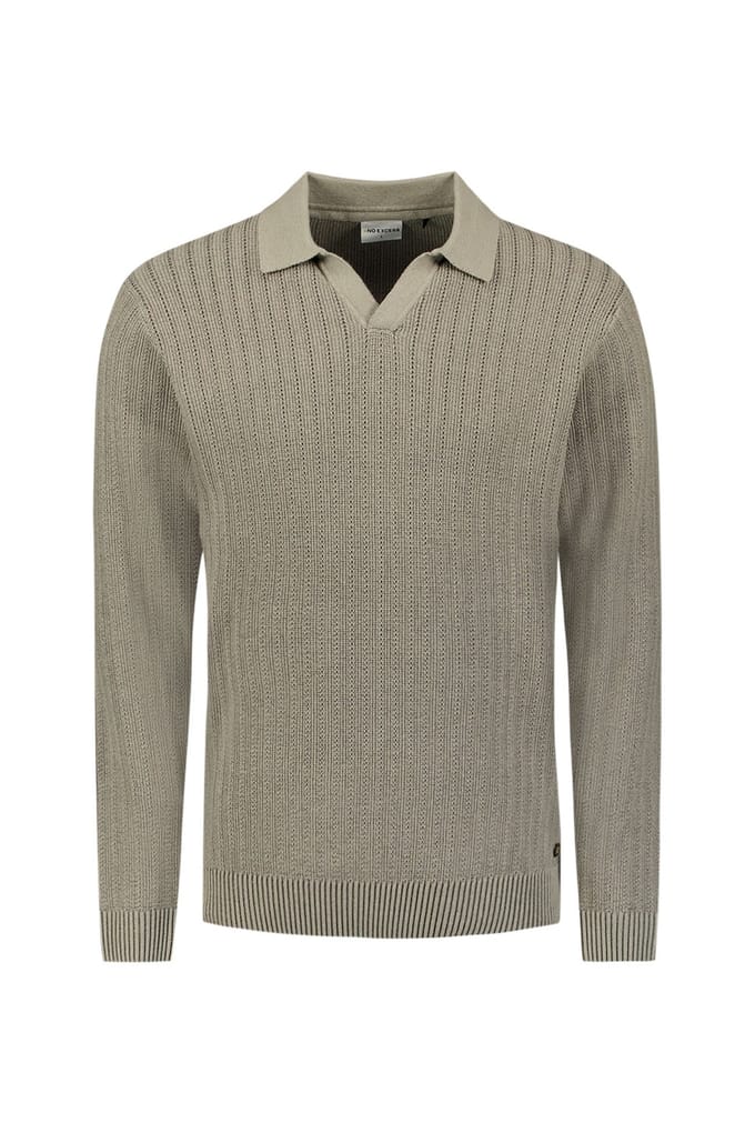 No Excess Pullover Open Polo Collar Relief Knit Clay Größe: L | Pullover Outlet | Herren