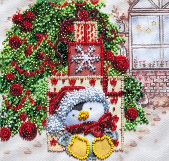 BORDUURPAKKET met kralen/parels - ONDER DE KERSTBOOM - ABRIS ART