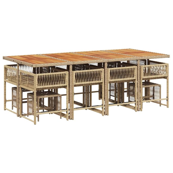 vidaXL - 13-delige - Tuinset - met - kussens - poly - rattan - beige